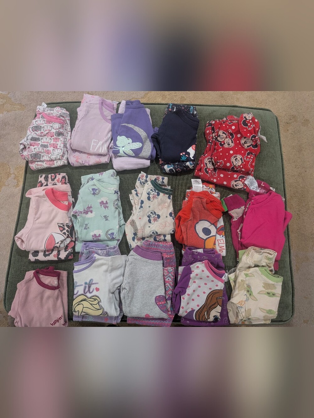 Lot of 14 Girls Pajamas Size 3t Brands Include Carter's, Disney, Sesame Street